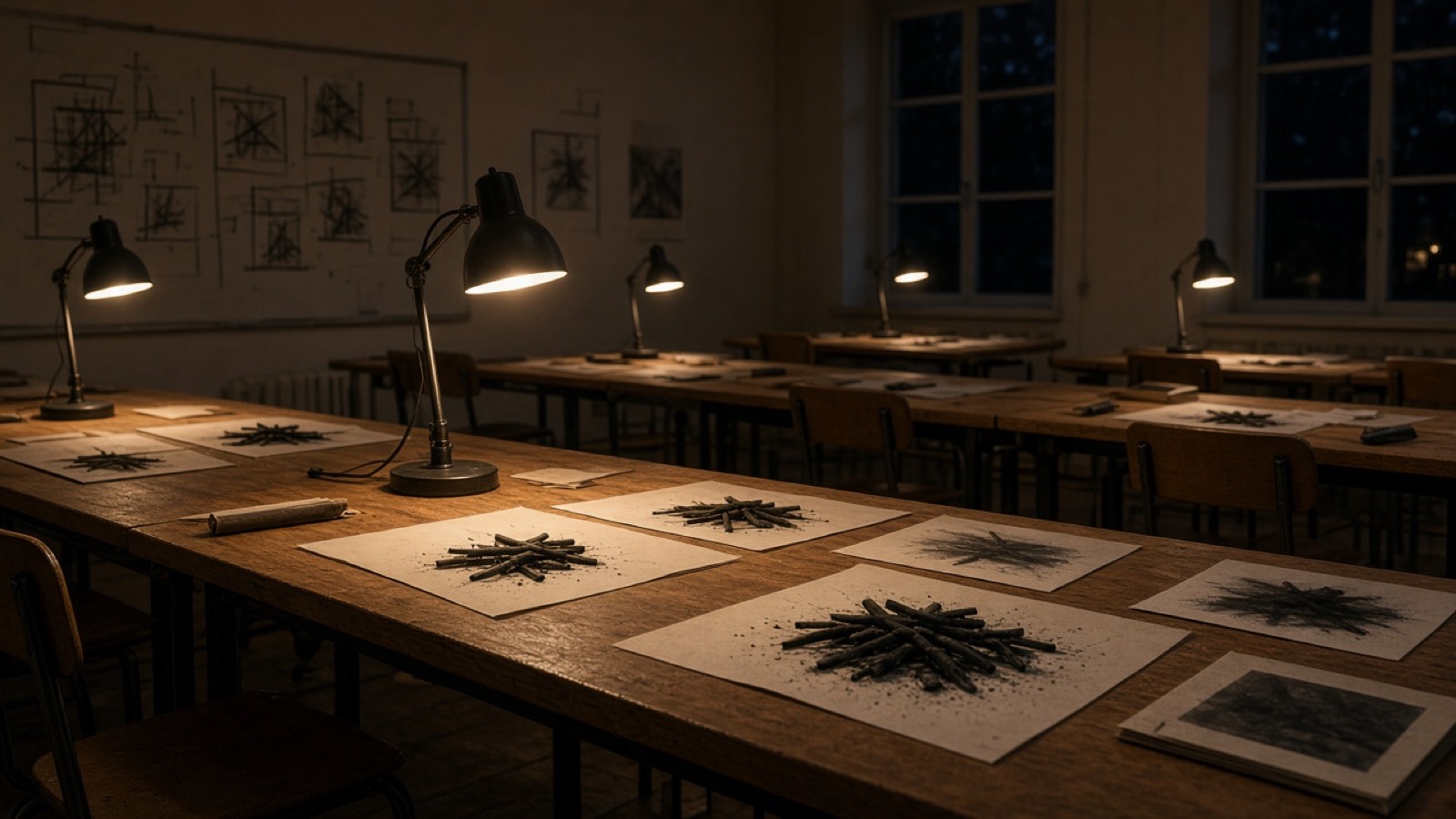 Lamps on in the evening classroom